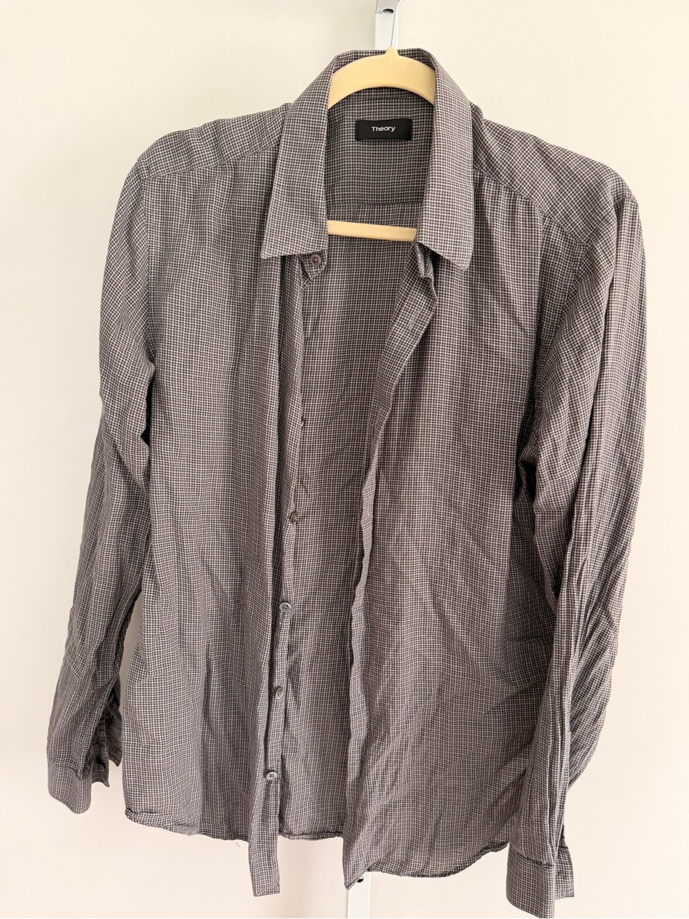 Theory Men's Black and Gray Micro-Check Button-Up Shirt slim size L